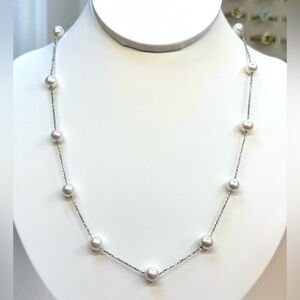 NPF101 Handmade Genuine 6-7mm Pearl Station Necklace 18K White Gold S925